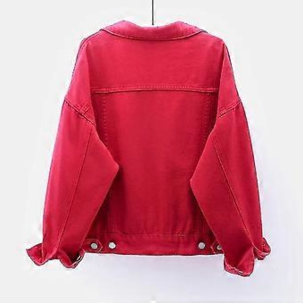 Damejakke for vår og høst, varm, ensfarget, langærmet, denimjakke, yttertøy, XL, rød