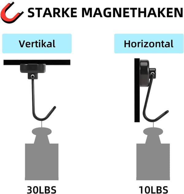 Magnetisk krog, sort roterende magnetisk krog, 8 stk. ophængssupe