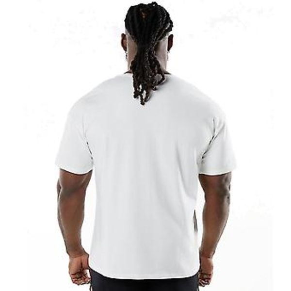 Sports Fitness Kortærmet Mænd Bomuld Rundhals Solid Farve Casual Træning Sort T-shirt (L Hvid)