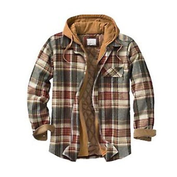 Herre Varm Quiltet Fôret Bomullsjakke Med Hettesnor Knapp Ned Glidelås Lang Erme Rutete Jakker (4XL Farge 32)