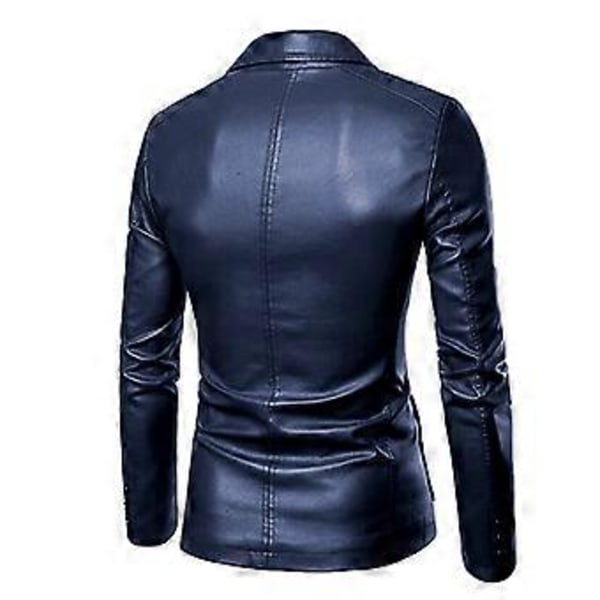 Vår og høst PU skinnjakke for menn, business casual (M Blå)