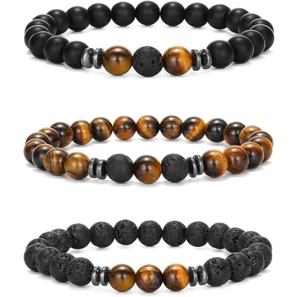 Frosted Volcanic Stone Green tiger eye 3 Pieces 8mm Bead Bracelet