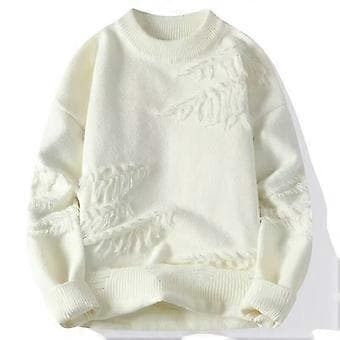 Efterår Vinter Design Hul Sweater Mænd Blød Pullover Sweatshirt (M Off-white)