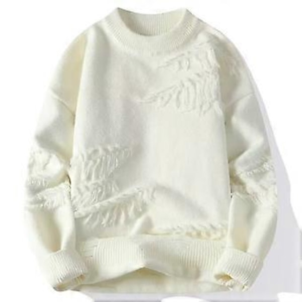 Høst Vinter Design Hull Genser Menn Myk Pullover Sweatshirt (2XL Off-white)