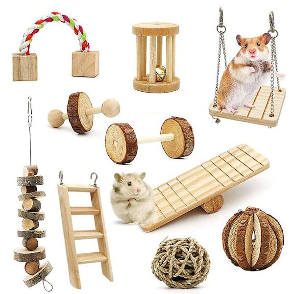 Blå drøm hamster tyggelegetøj - 10 stk. tyggelegetøj i træ