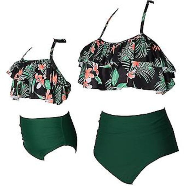 Flickbaddräkt Tvådelad Bikini Set Volang Falbala Badkläder Baddräkter-e( M2023-grön)