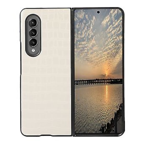 Krokodil-Texturerat PU-Läderfodral för Samsung Galaxy Z Fold4 (Vit)
