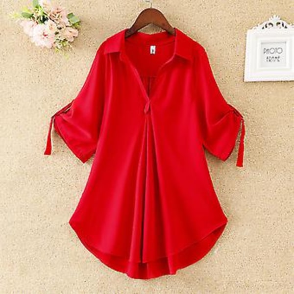 Fianao Naisten Toppit Yksivärinen Jäähtyvä Rento Naisten V-Kaula Loose Blouse Ostoksille (XL Punainen)