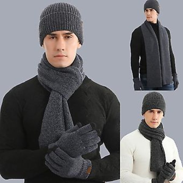 Vintermössa Hatt Varmare Lång Halsduk för Män och Handskar för Pekskärm Män (Khaki)