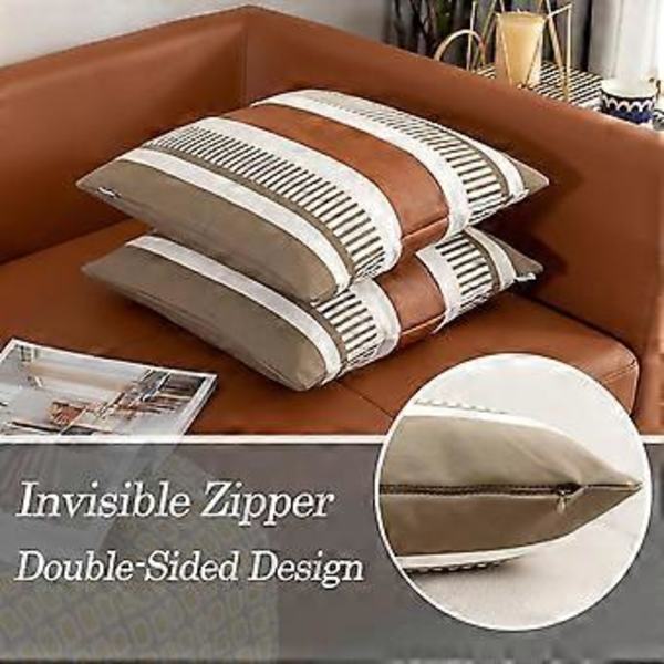 2 kpl maalaismainen heittotyynynpäällinen sohvalle, koristeellinen keinonahkainen neliönmuotoinen tyynynpäällinen, heimomainen raidallinen korostustynynpäällinen, 18 x 18 tuumaa