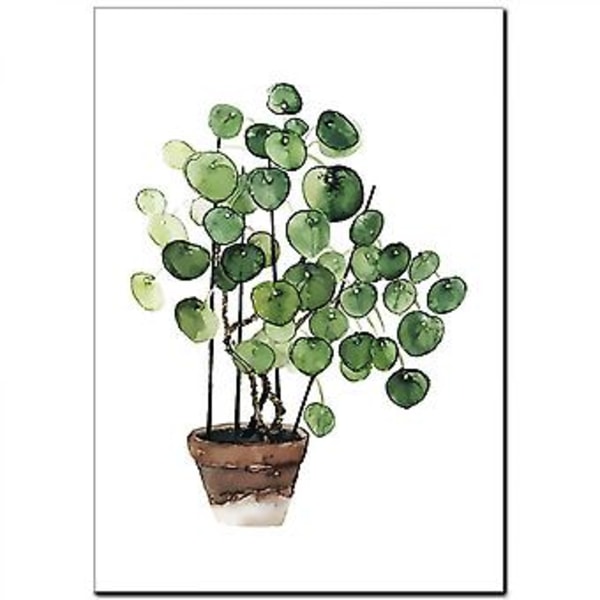 Wekity Gröna Blad Väggkonst Canvas Print Poster, Enkel Vitalitet Akvarellkonst Ritning Dekoration för Hem Vardagsrum Sovrum Kontor (Set om 4 Oinramade
