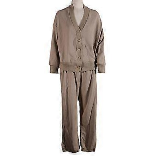 Strikkede loungesett for kvinner 2-delt langermet cardigan genser topper og joggebuksesett Todelt matchende antrekk Khaki S(S Khaki)