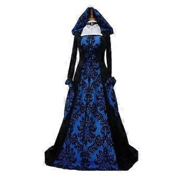15% RABAT Dame Renaissance Middelalder Kostume Kjole Snøret Irsk Over Lang Kjole Cosplay Retro Kjole (3XL Blå)