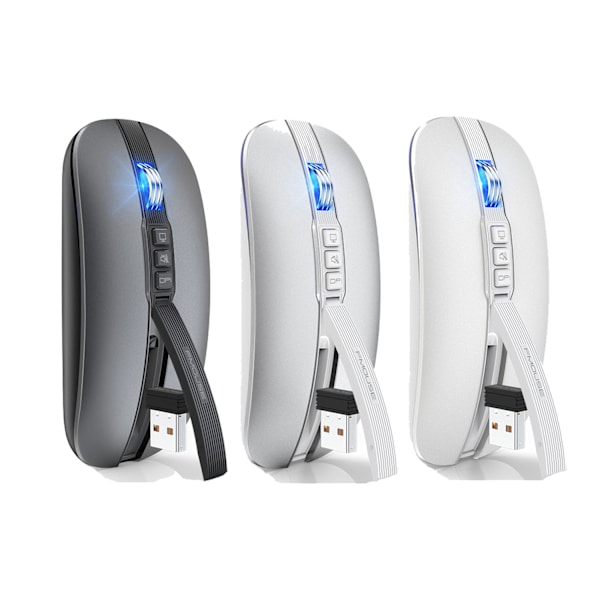 10M Bluetooth Dual Mode 2.4G/BT5.1 Trådløs Lydløs Mus (Grå)