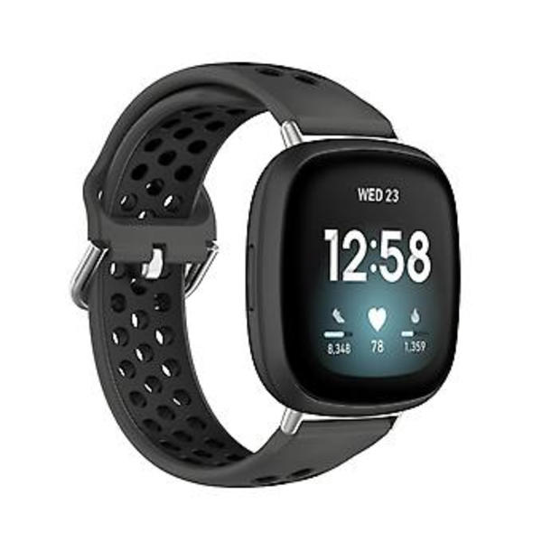 To-farvet Silikon Urrem til Fitbit Versa 3 (Sort Sort)
