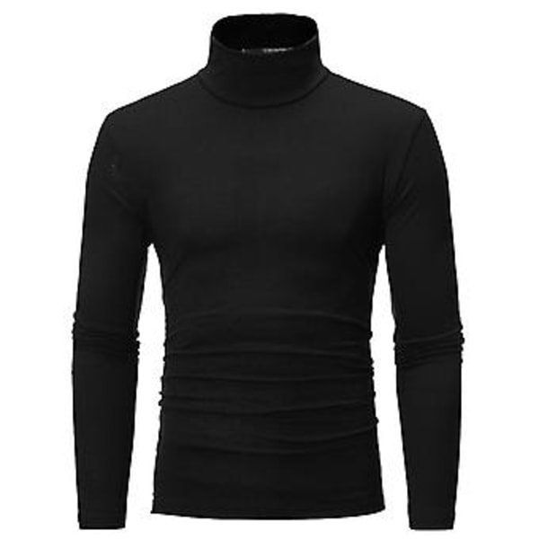 Fianao Miesten Pitkähihainen Puuvillainen T-paita, Yksivärinen, Kaulus, Slim Fit, Perus Yläosa Keväälle (M Musta)