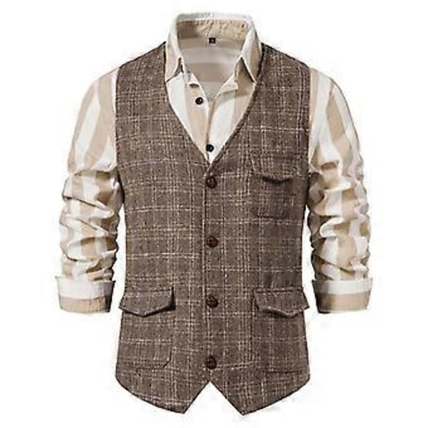 Vintage Herre Vest, Stor Vest (L Khaki)