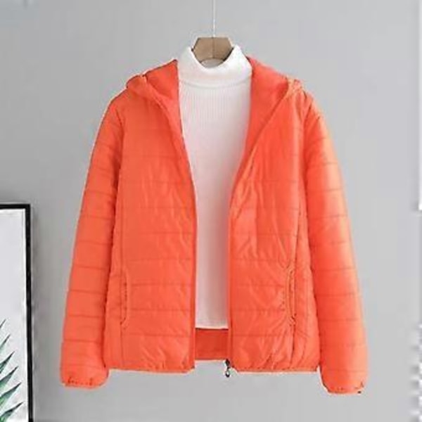 Lätta Vadderade Höst Vinter Jackor Damjackor Med Huva Ultralätt Quiltad Puffig Enfärgad Kappa för Varm Ankdunsjacka (XL orange)