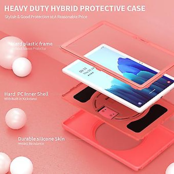 Korallrødt Etui til Samsung Tab A7 10,4 Tommer T500 med Håndstropp, Justerbar Stativ