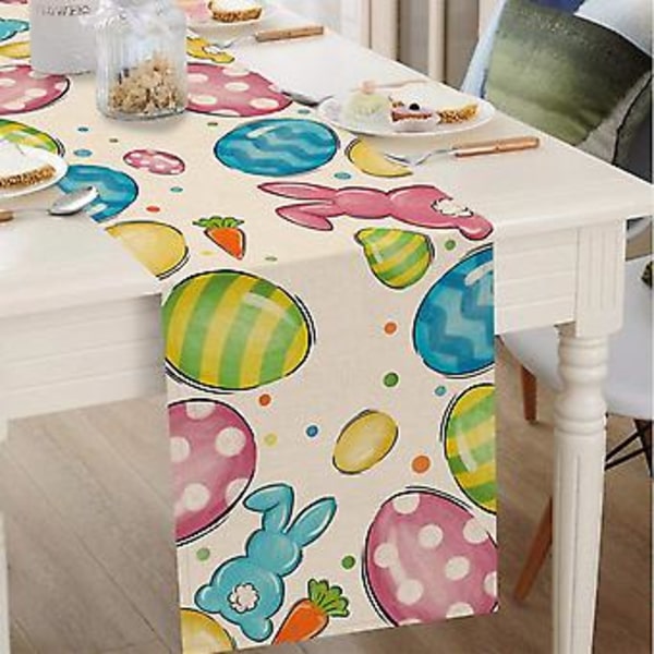 Påskägg Kanin Dukskydd, Rolig Kanin Morot Söt Köksbord Dekoration, Färgglada Polka Dot Vår Burlap Heminredning Inomhus Utomhus Semesterfest Sup