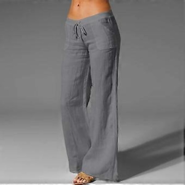 Dame Forår Sommer Bomuld Hør Bukser Casual Elastisk Talje Bred Ben Mode Hvide Sorte Bukser (5XL marineblå)