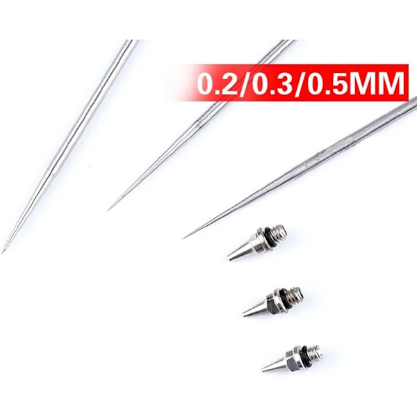 7 kpl:n airbrush-neula 0,2 mm/0,3 mm/0,5 mm suutin Airbrush-sarjat Yleiskorvaavat airbrush-pistooleille