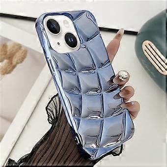 Kompatibel med iPhone 15 Plus TPU-deksel, rombemønster, galvanisert beskyttende bakdeksel (blå)