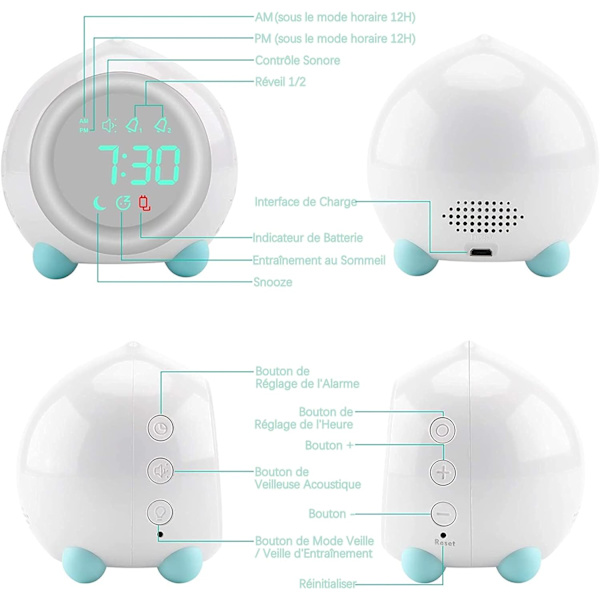 Lyserende vækkeur til børn, digital LED-nattelys, smart USB
