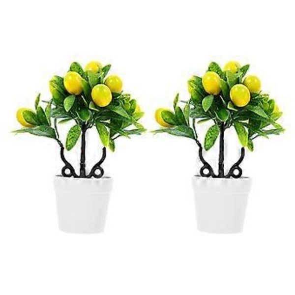 2 stk. Kunstige Planter Hjem Skrivebord Fake Citrontræ Dekorationer Simulation Bonsai Ornamenter
