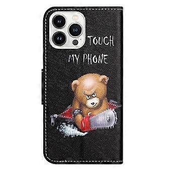 Til iPhone 15 Pro PU læder stødsikkert telefoncover med mønstertryk og pungstativ (stil D)