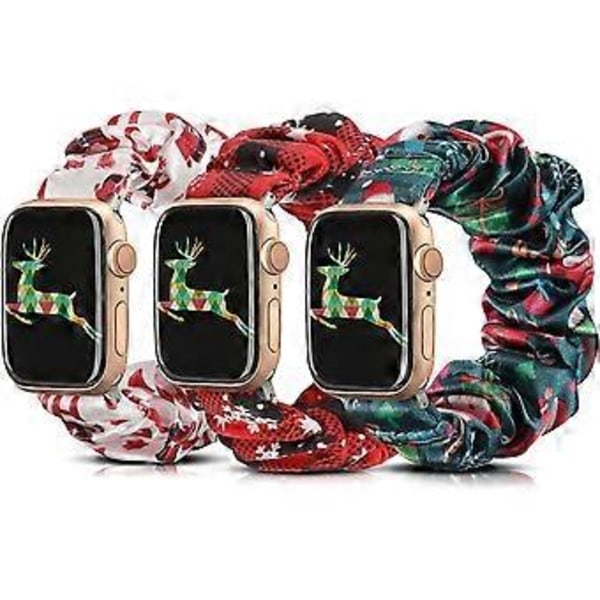 3 Pakker Kompatibel med Apple Watch Armbånd Halloween Scrunchies 42mm Klut Myk Mønster Trykt Stoff Armbånd Kvinner IWatch Elastisk Scrunchy Bånd 44mm