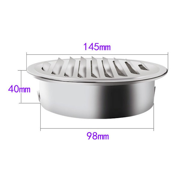 Rustfrit ventilationsgitter i rustfrit stål 100mm med skruer og dyvler Vejrbeskyttelse Lameller w