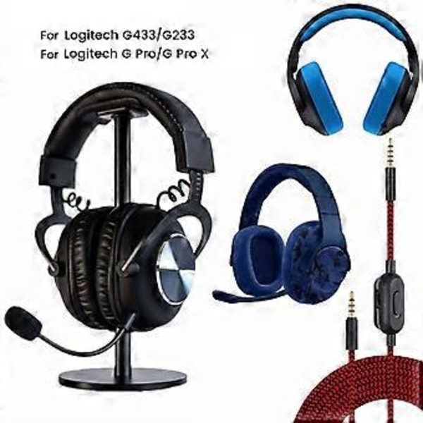 Erstatningskabel for GPRO X G233 G433 Hodetelefoner Flettet Lydkabel Wire (Svart)