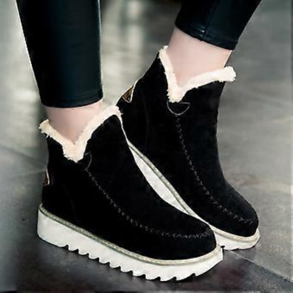 1 par klassiske skridsikre ankel Uggs til damer, sort bomuld, 1 par varme sne støvler med microfleece foring (37 sort)