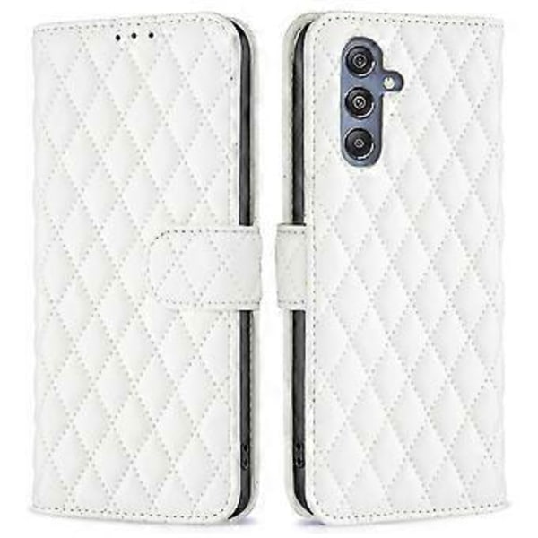 Plånboksfodral för Samsung Galaxy F34 5G/M34 5G i PU-läder med präglad rutnätsdesign och stativ (Stil E)