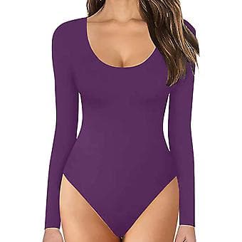 Dame Crew Neck Langærmet Bodysuit, Dobbeltforet, Smørblød, Essentiel Basic Top (XXL Lilla)