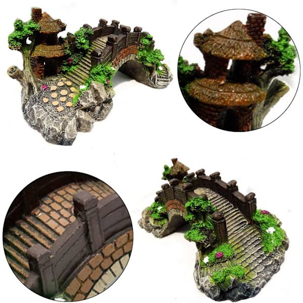Akvarie Dekoration Planter Farverig Bro Pavillon Træ Stenhave