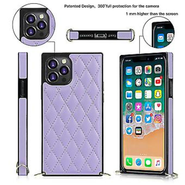 iPhone 14-fodral med kedja i PU-läder Datura Diamond Lattice (Lila)