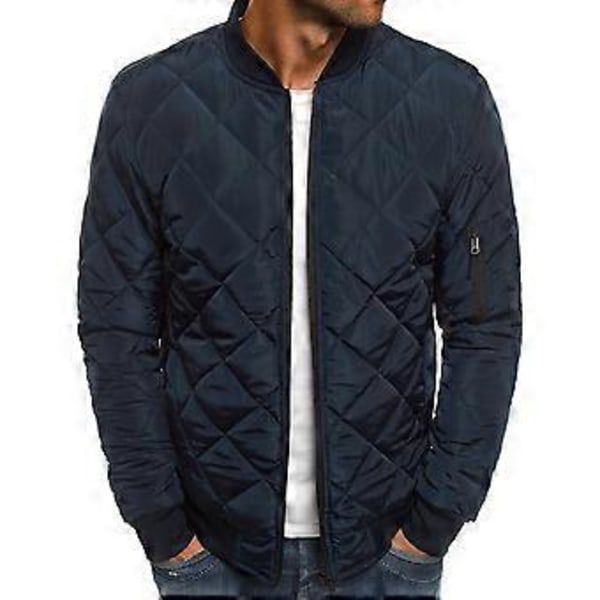 Fianao Solid Färgad Jacka Långärmad All-Match Zip Up Stå Krage Herrjacka för Kontor (3XL Marinblå)