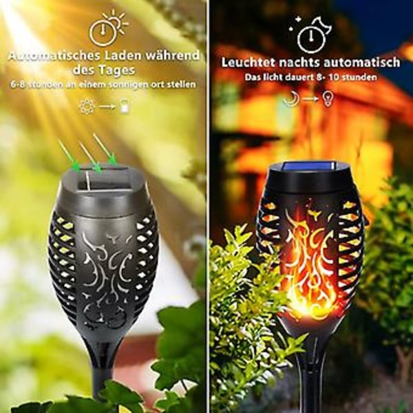 Solcellelamper til utendørs - 6 stk 12 LED solcellelamper med realistiske flammer, vanntette solcellelykter for hage, uteplass, sti, plen dekorasjon