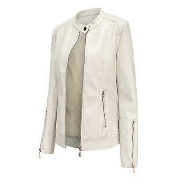 Trendy skinnjakke for kvinner, jakke med ståkrage, tynn skinnjakke for vår og høst (3XL Off-white)