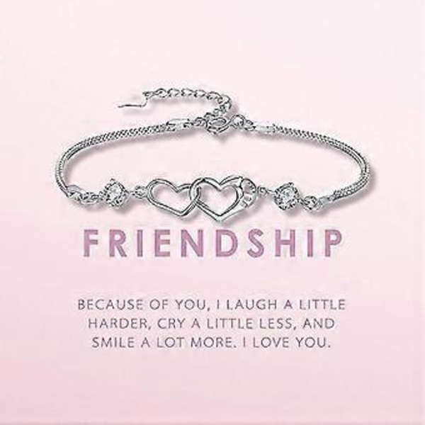 Vänskapsarmband - Två sammanlänkade hjärtan i sterling silver - BFF-vänner vänskapsfödelsedagssmycke gåva idé för kvinnor