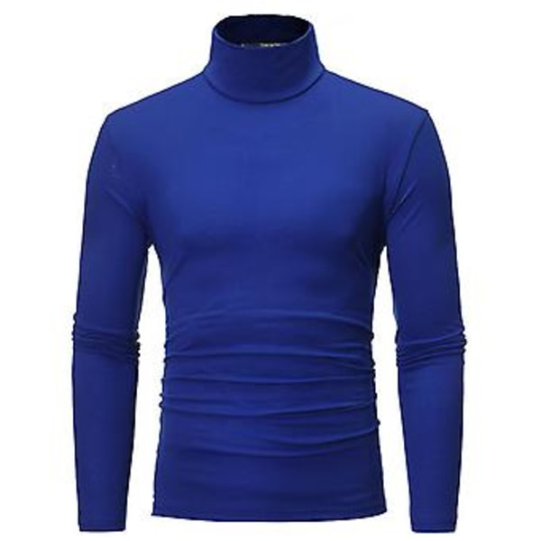 Fianao T-shirt Solid Farve Langærmet Bomuld Mænd Høj Hals Slim Basic Top til Forår (XXXL Blå)