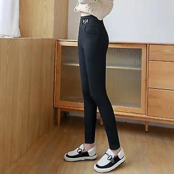 Vintervarma Strumpbyxor Termiska Tights Leggings för Kvinnor Hög Midja Varma Fodrade Tjocka (L Svart)