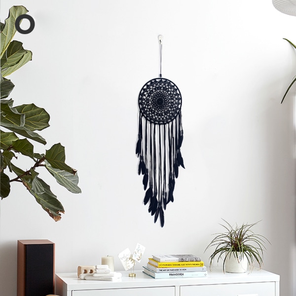 Blanc-Grand Boho Drömfångare Vit Fjäder Macramé Väggbonad