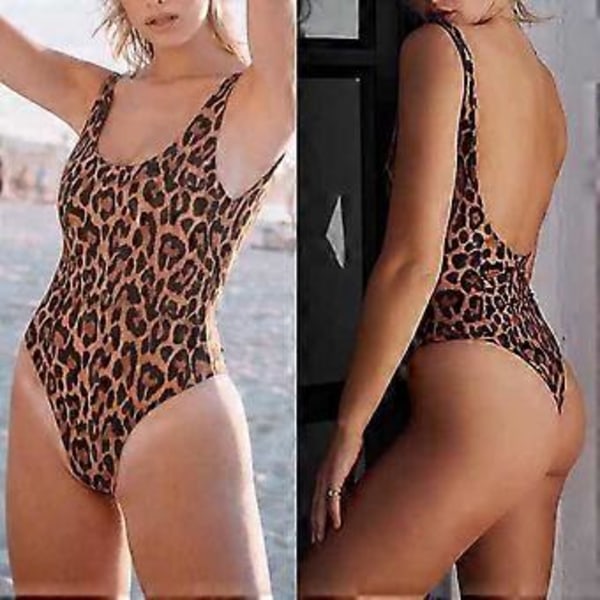 Sexet Dame Ét-delt Rygløs Badetøj Bikini Leopard Print Ærmeløs Badedragt (XL)