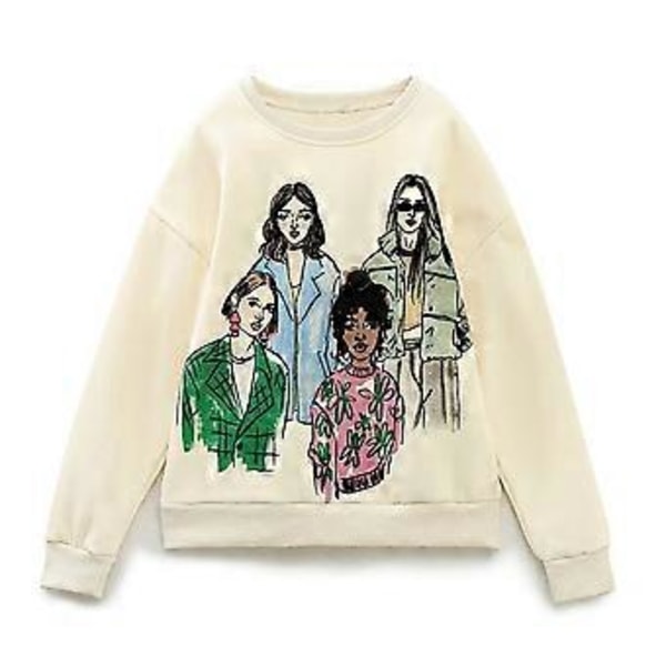 Afslappet sweatshirt med print til kvinder (L Abrikos)