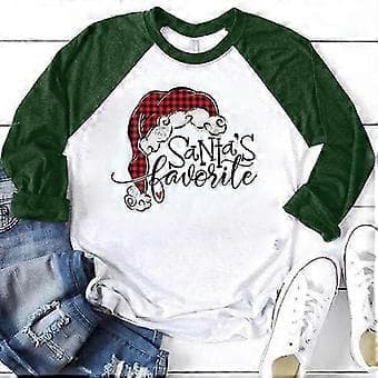 hmwy-dame julemandsprint t-shirt bluse basic top tee shirt (S Grøn)