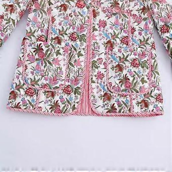 Blommig Quiltad Lös Bomullsklädsel Dam Ståkrage Långärmad Varm Jacka Pendling Bomullstopp Retro Stil Höst och Vinter (S)