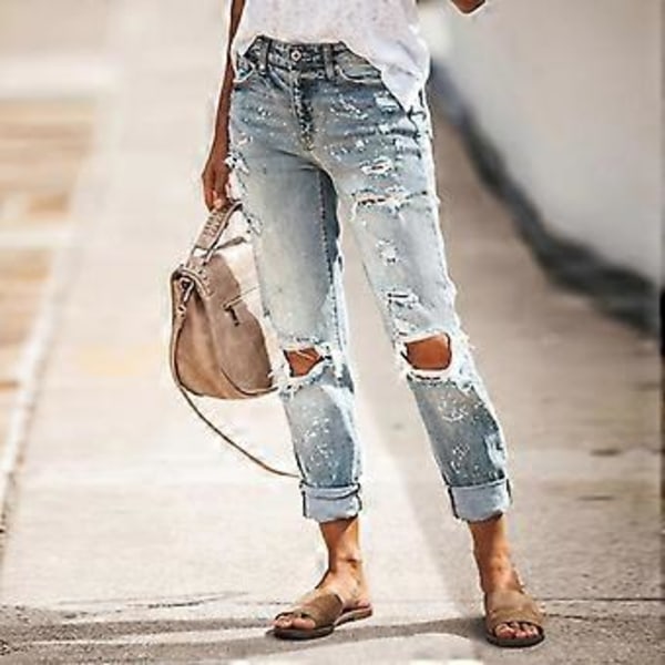 YYFS Dame Mode Flåede Denim Afslappede Bukser med Mellemhøj Talje & Capris Afslappede Bukser (XL mørkeblå)